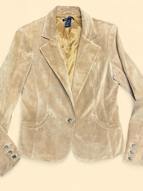 Boston Proper Jackets & Blazers - Tan Leather Suede Blazer Jacket Western Cowgirl Americana Old Money Tailored